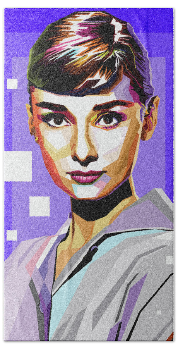 Audrey Hepburn Hand Towel featuring the digital art Audrey Hepburn by Movie World Posters
