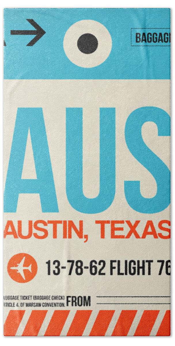 Vacation Bath Towel featuring the digital art AUS Austin Luggage Tag I by Naxart Studio