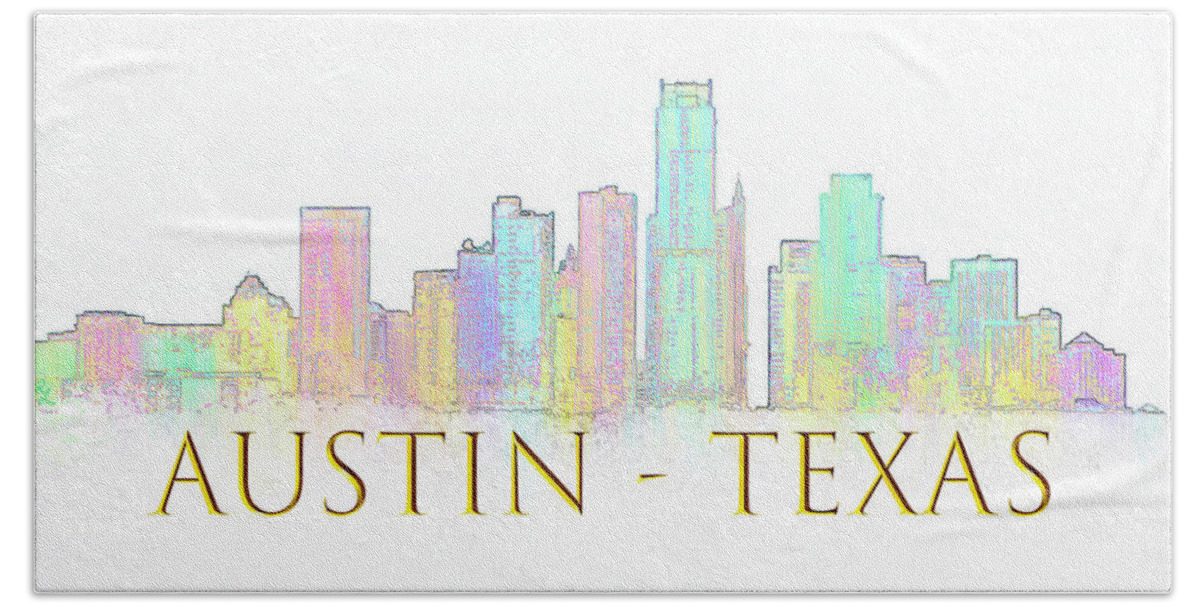 Austin Hand Towel featuring the digital art Austin Skyline by Renee Logan