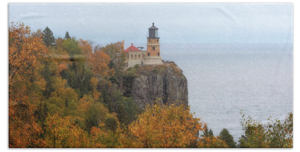 Lighthouse Hand Towel featuring the photograph Autumn at Split Rock Lighthouse by Susan Rissi Tregoning
