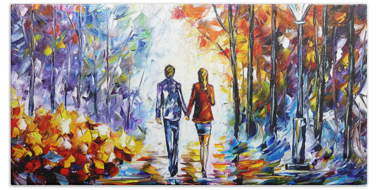 Autumn Landscape Bath Towel featuring the painting Autumn Couple by Mirek Kuzniar