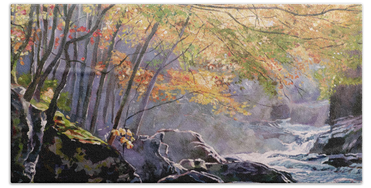 Landscape Bath Towel featuring the painting Autumn Glen by David Lloyd Glover