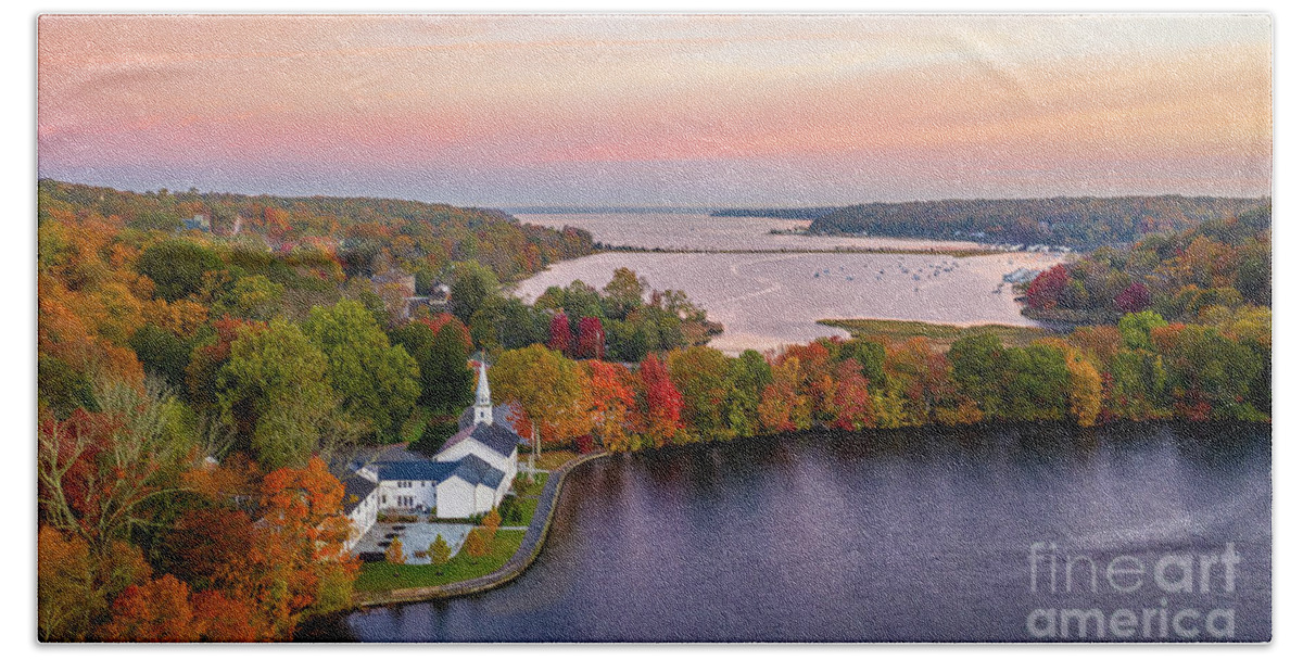 Aerial Photography Bath Towel featuring the photograph Autumn in Cold Spring Harbor by Sean Mills