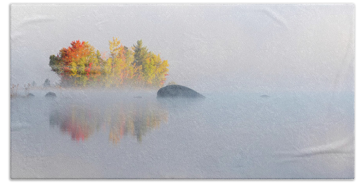 Fog Hand Towel featuring the photograph Autumn Island and Morning Fog by Jatin Thakkar