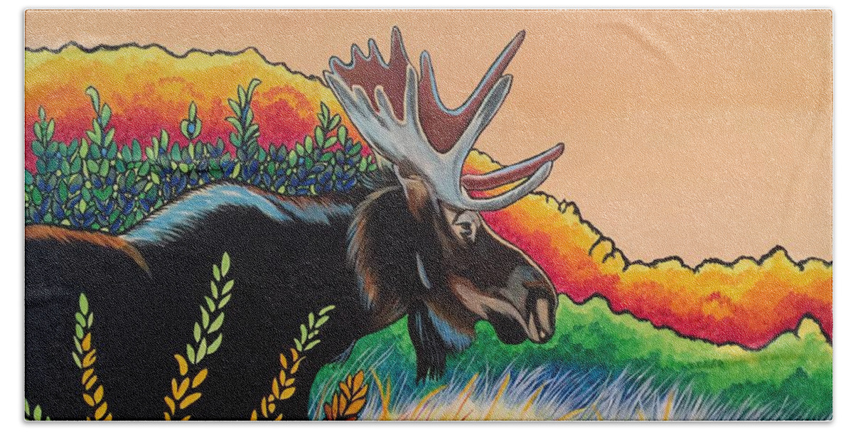 Moose Bath Towel featuring the painting Autumn Moose by Sonja Jones
