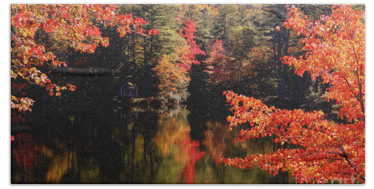 New England Bath Towel featuring the photograph Autumn Reflection by Lennie Malvone