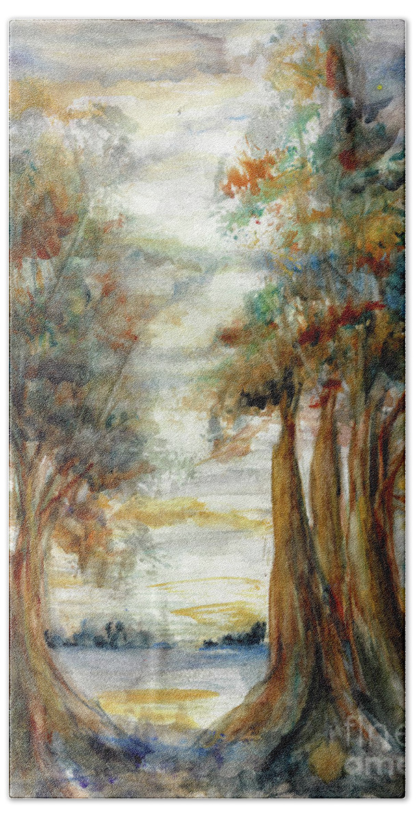 #creativemother Bath Towel featuring the painting Autumn Swamp by Francelle Theriot