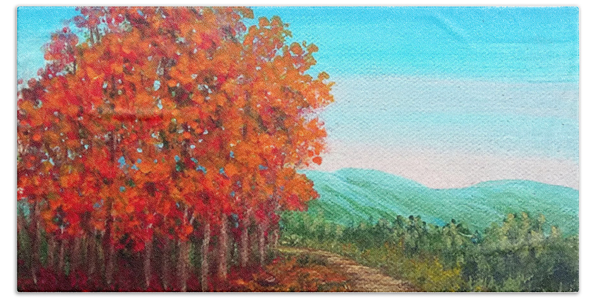 Autumn Hand Towel featuring the painting Autumn Trail by Sarah Irland