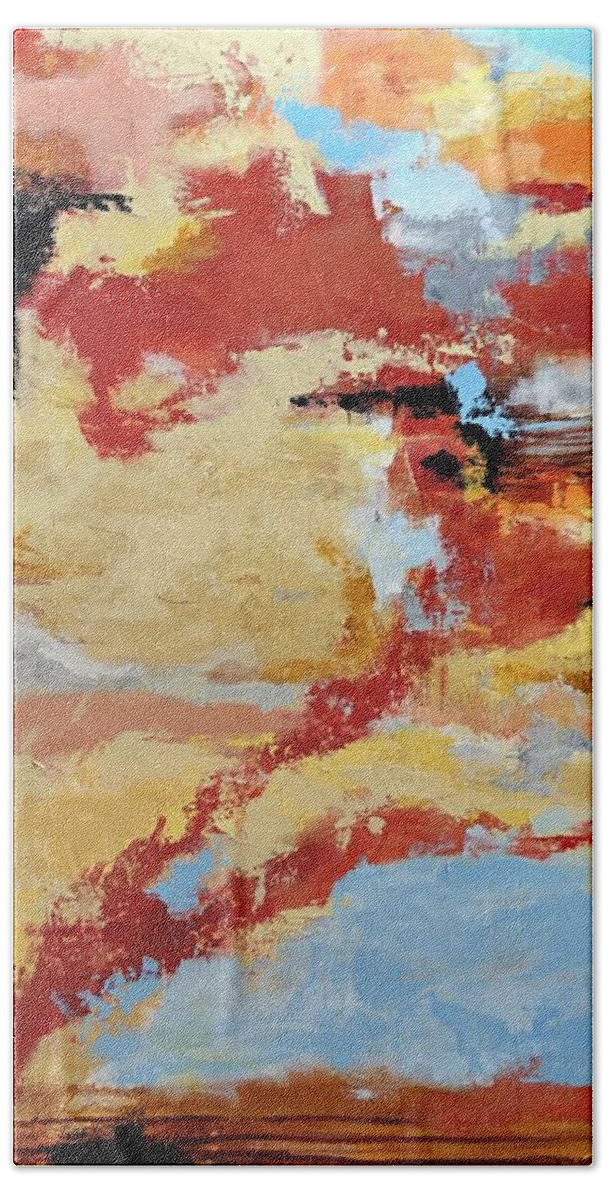 Cloudscape Bath Towel featuring the painting Awakening the Fire by Mary Mirabal