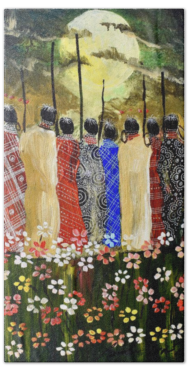 African Art Bath Towel featuring the painting B-413 by Martin Bulinya