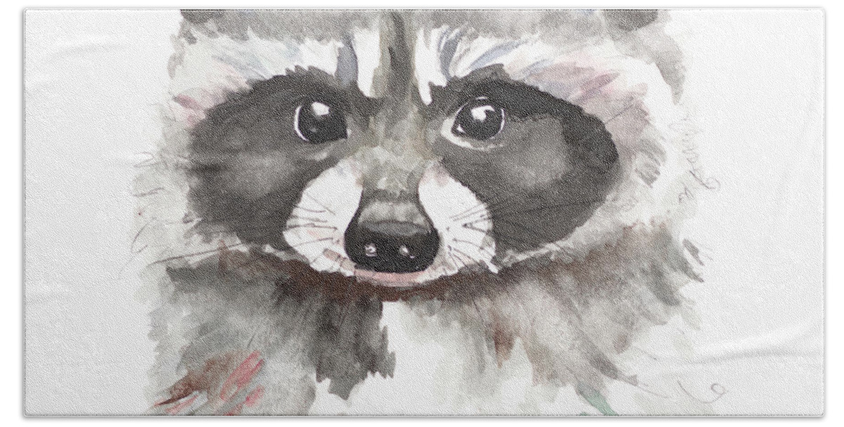 Baby Hand Towel featuring the painting Baby Raccoon by Patricia Pinto