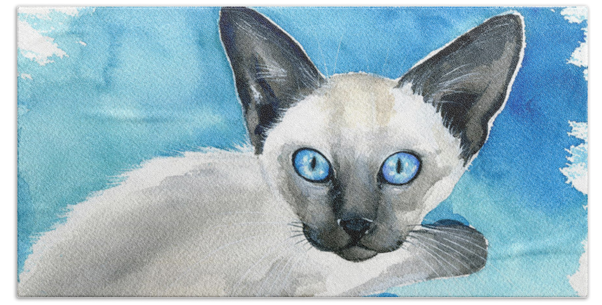 Siamese Hand Towel featuring the painting Baby Siamese Chic by Dora Hathazi Mendes