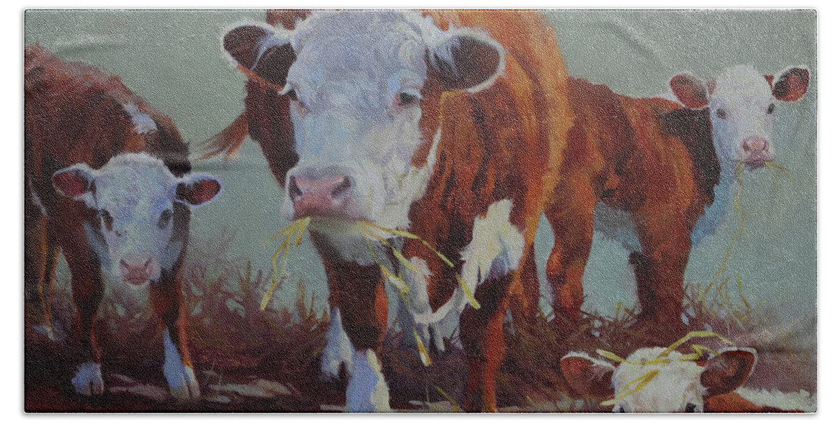 Farm Animals Bath Towel featuring the painting Babysitter II by Carolyne Hawley
