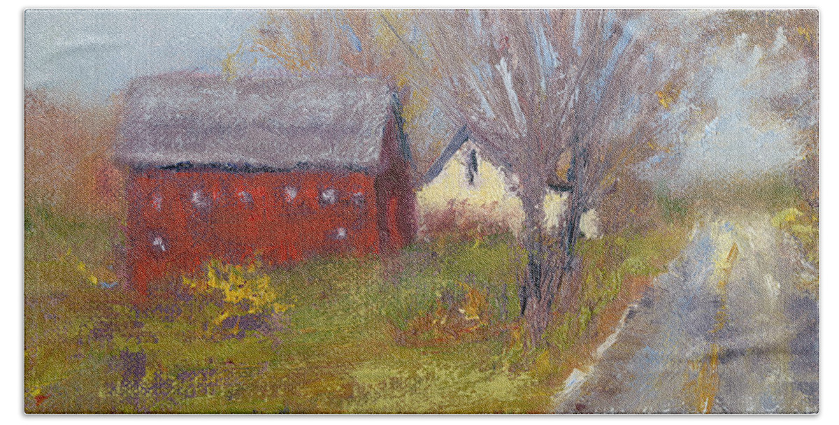 Landscape Hand Towel featuring the painting Back Road Barn I by Marilyn Wendling