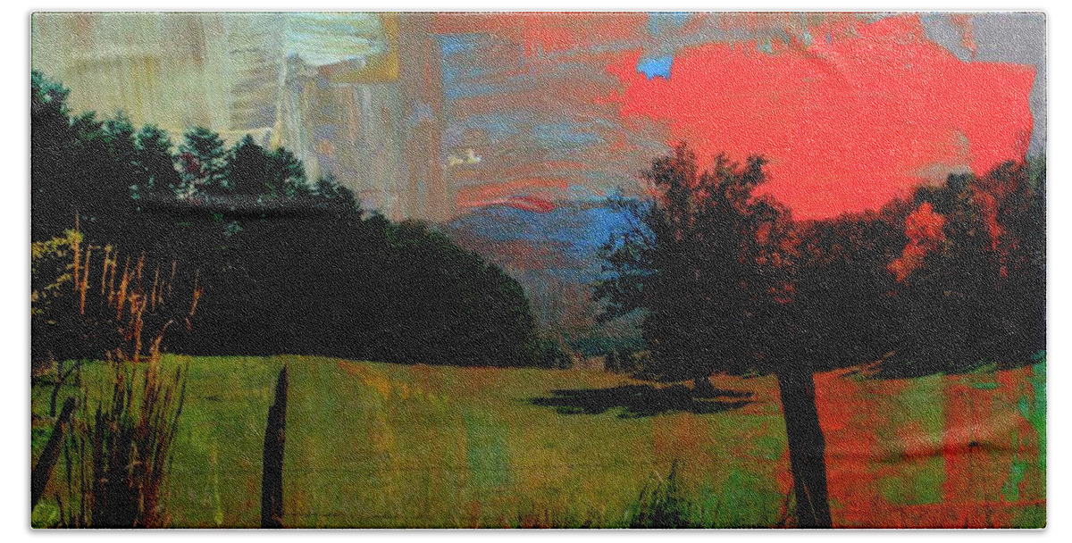 Backlit Cades Cove Hand Towel featuring the photograph Backlit Cades Cove Faux Paint by Mike McBrayer