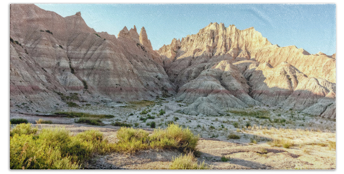 Landscape Bath Towel featuring the photograph Badlands Shadows by Chris Spencer