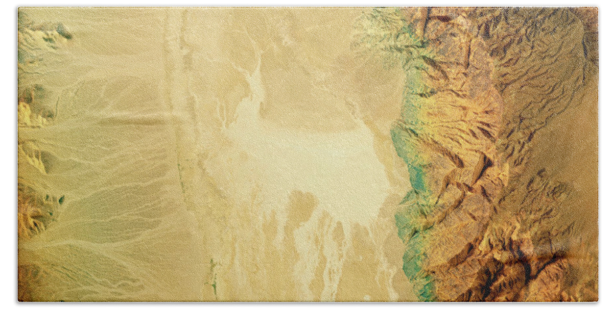 Badwater Bath Towel featuring the digital art Badwater Death Valley 3D Render Topographic Map Color by Frank Ramspott