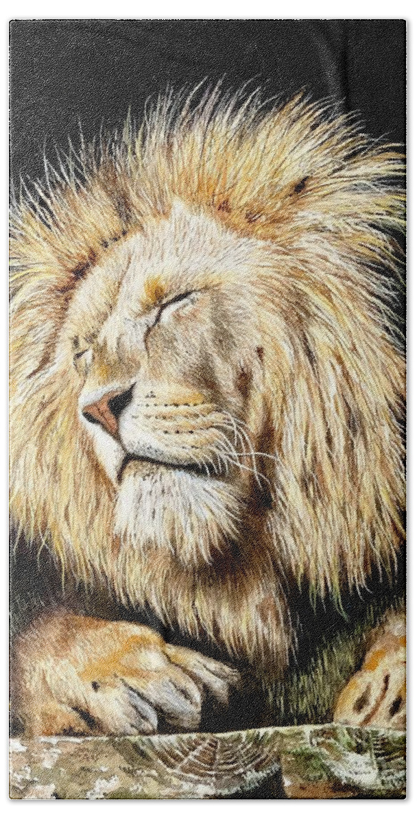 Lion Bath Towel featuring the painting Bailey by Jeanette Ferguson