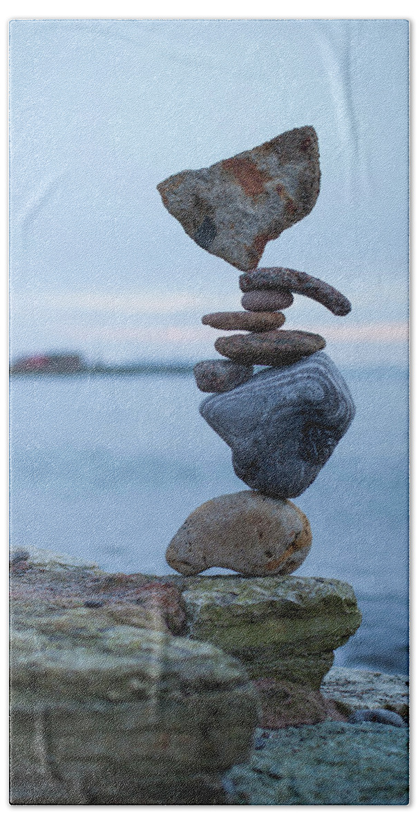 Meditation Zen Yoga Mindfulness Stones Nature Land Art Balancing Sweden Bath Towel featuring the sculpture Balancing art #31 by Pontus Jansson