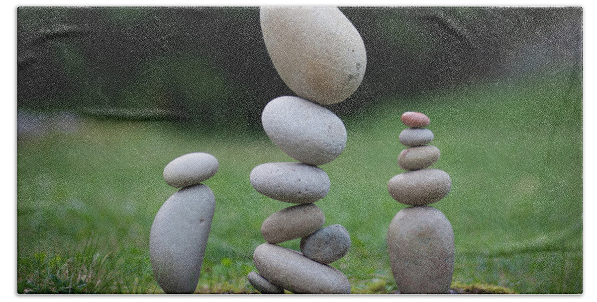 Meditation Zen Yoga Mindfulness Stones Nature Land Art Balancing Sweden Bath Towel featuring the sculpture Balancing art #35 by Pontus Jansson