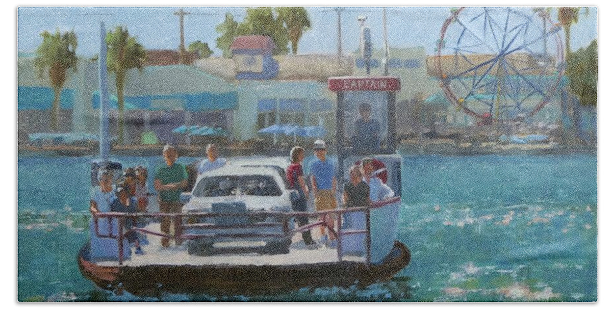 Balboa Island Bath Towel featuring the painting Balboa Island Ferry by Sharon Weaver