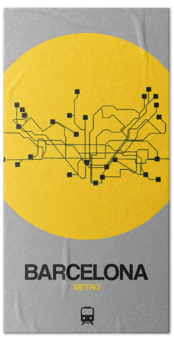 Barcelona Bath Towel featuring the digital art Barcelona Yellow Subway Map by Naxart Studio