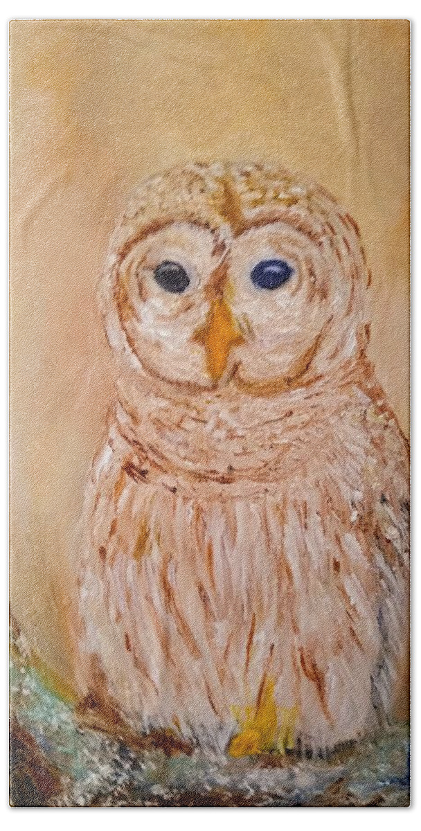 Barn Owl Bath Towel featuring the painting Barn Owl by Kathy Knopp