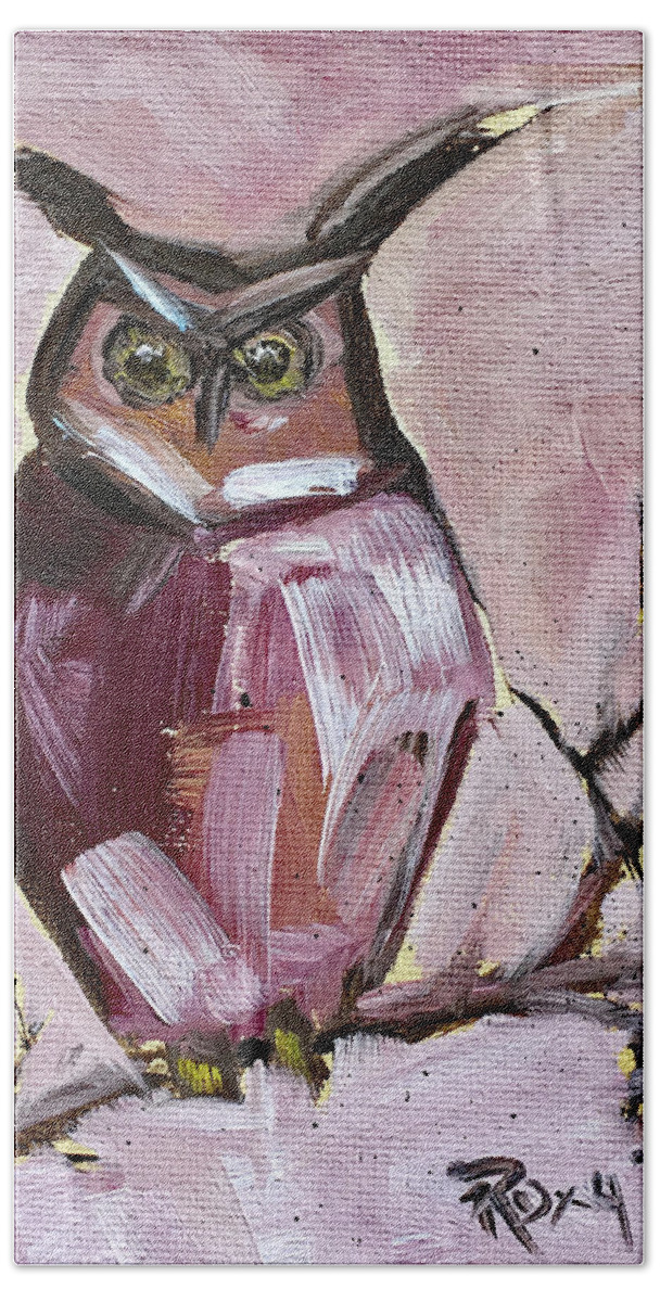 Owl Bath Towel featuring the painting Barn Owl by Roxy Rich