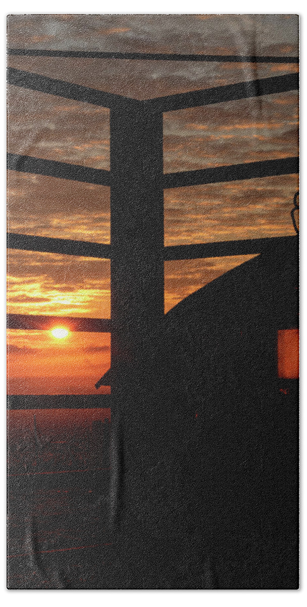 Sunrise Bath Towel featuring the photograph Barn Silhouette Sunrise by Sandra J's