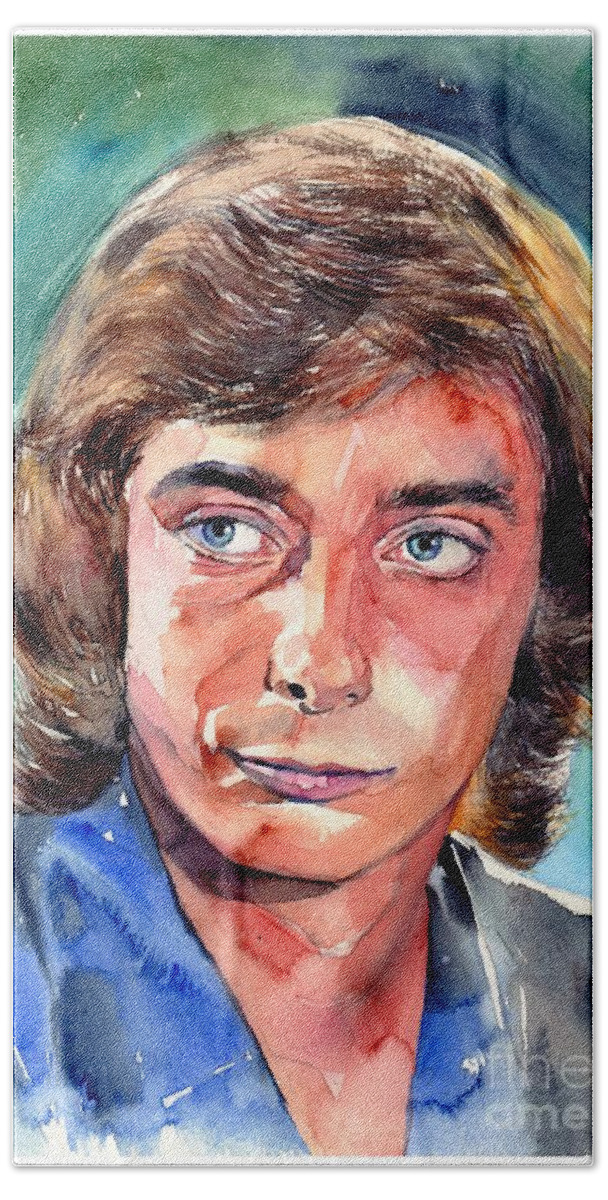 Barry Manilow Hand Towel featuring the painting Barry Manilow Portrait by Suzann Sines