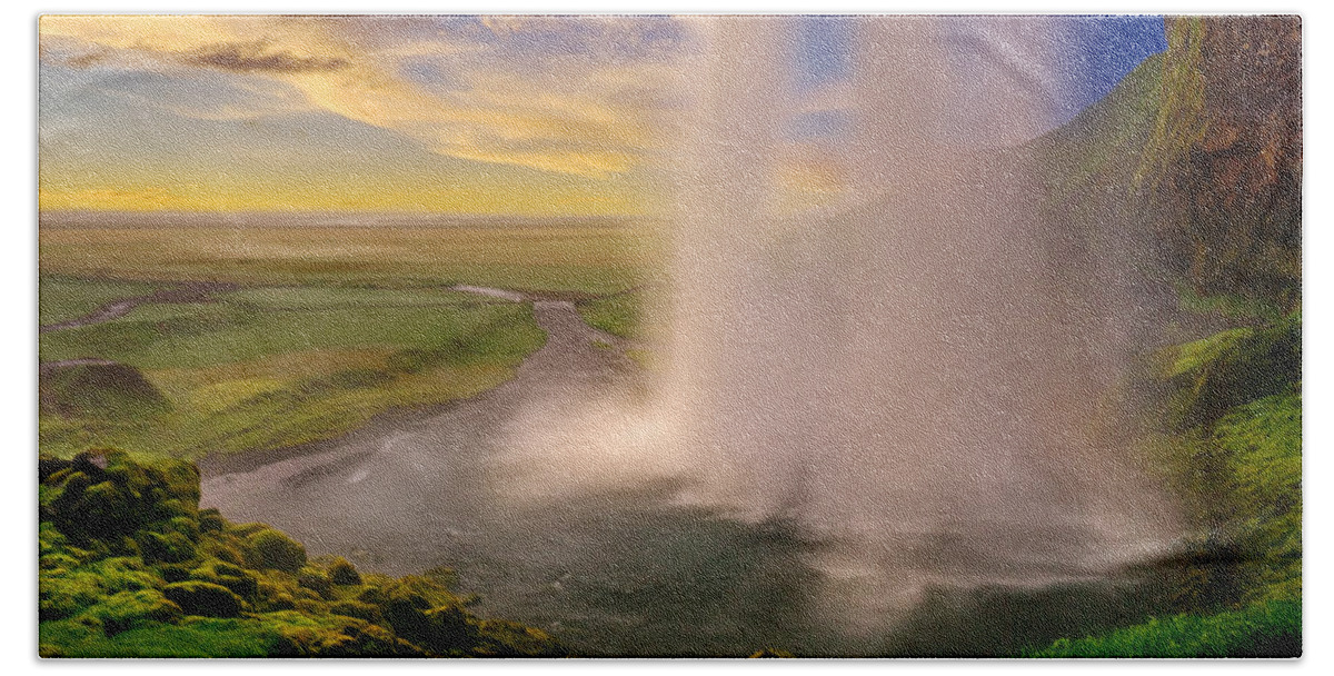 Iceland Hand Towel featuring the photograph Base of the Waterfall by Amanda Jones