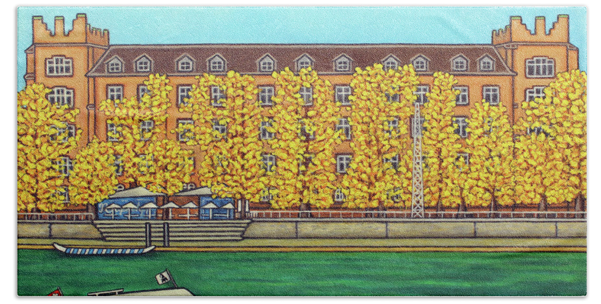 Basel Hand Towel featuring the painting Basel Kaserne - Autumn by Lisa Lorenz