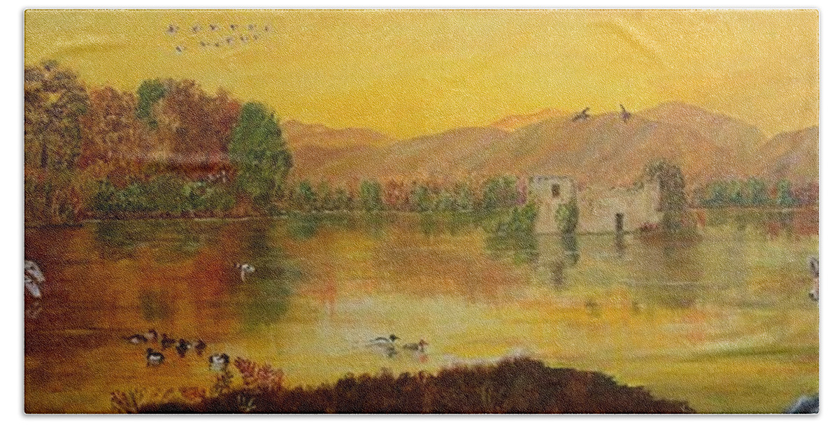 Loch Hand Towel featuring the painting Basil of the Loch in autumn by David Capon