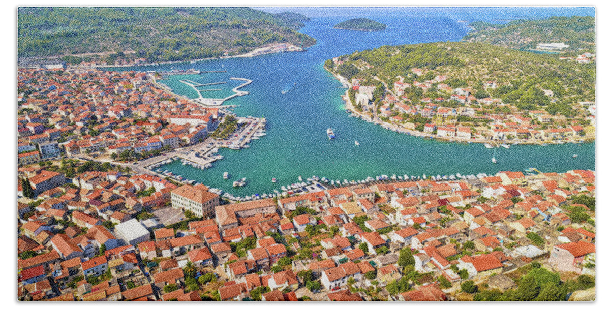 Vela Luka Bath Towel featuring the photograph Bay of Vela Luka on Korcula island aerial view by Brch Photography