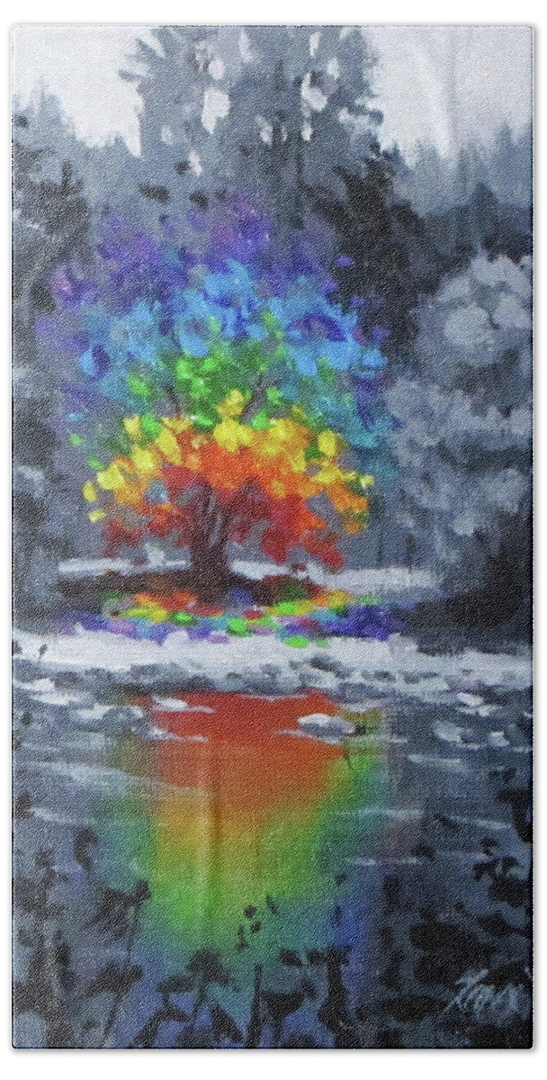 Rainbow Bath Towel featuring the painting Be You by Karen Ilari