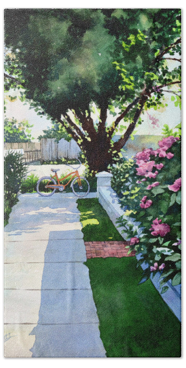 Beach Hand Towel featuring the painting Beach Bike by Mick Williams