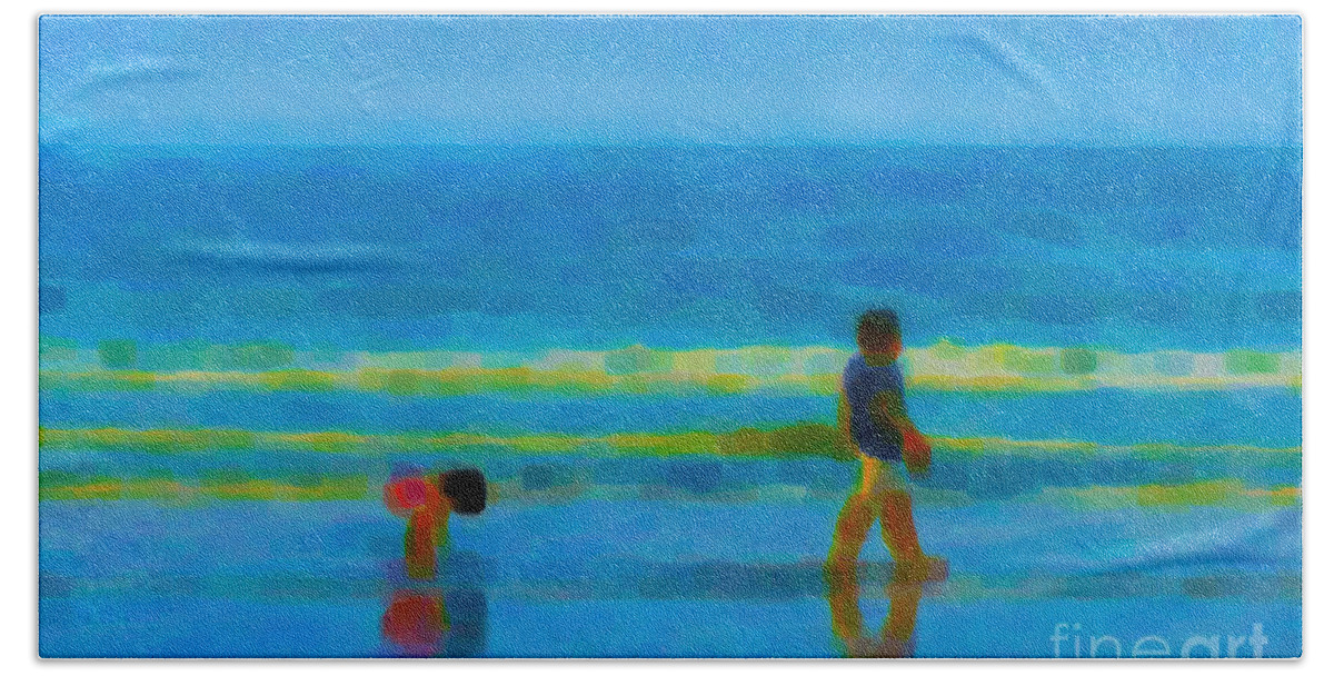 Beach Hand Towel featuring the painting Beach Blues by Chris Armytage