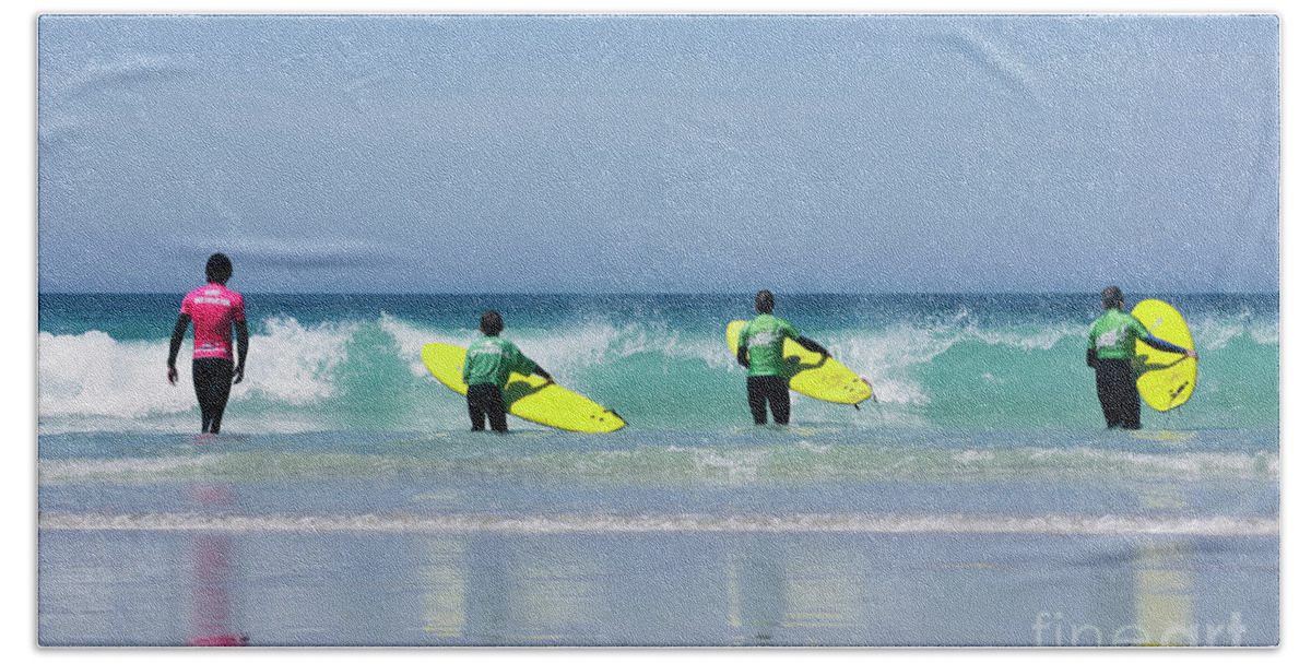 Cornwall Bath Towel featuring the photograph Beach Boys go surfing by Terri Waters