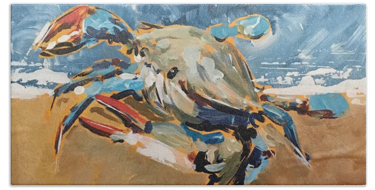Beach Bath Towel featuring the painting Beach Crab by Alan Metzger