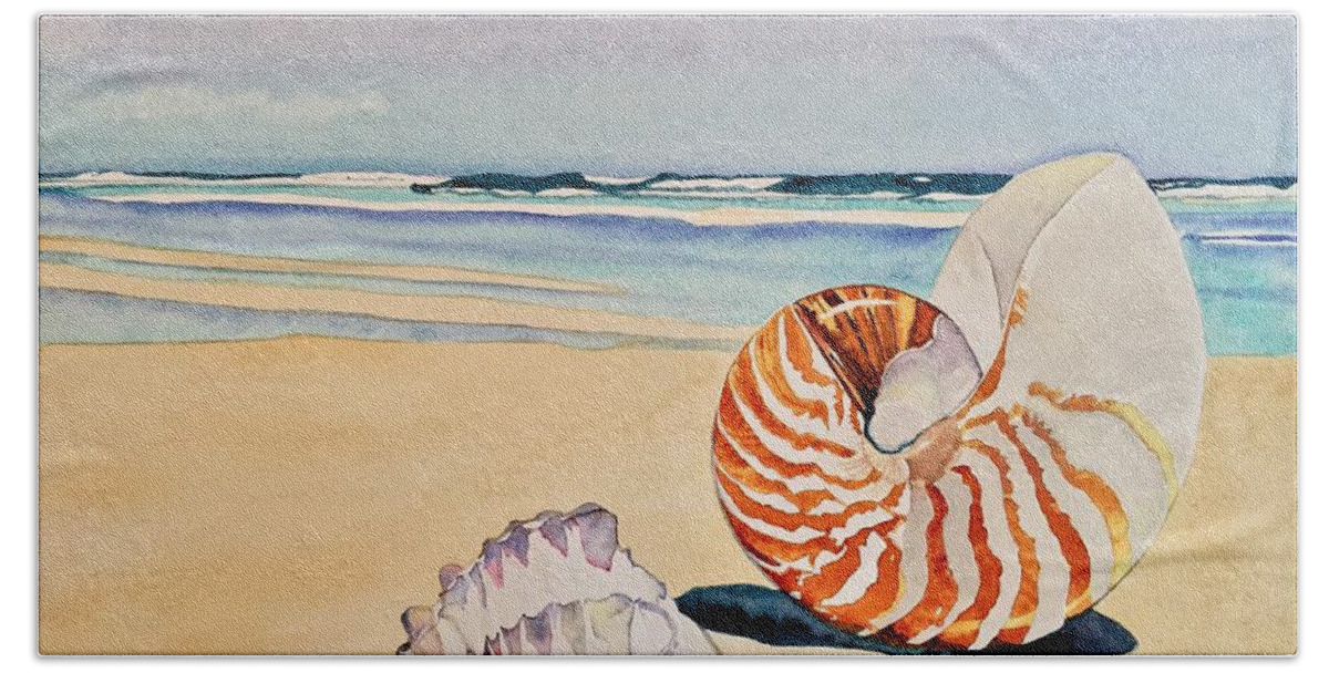 Shells Bath Towel featuring the painting Beachcomber by Sonja Jones