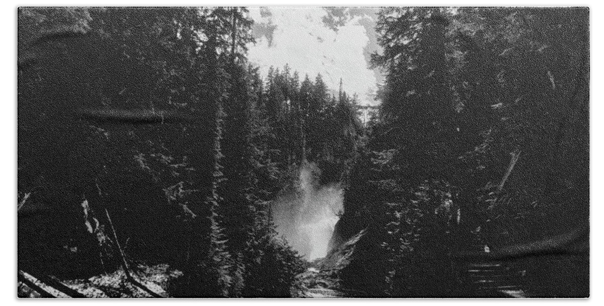 Waterfall Hand Towel featuring the photograph Bear Creek Pathway in Black and White by Monte Arnold