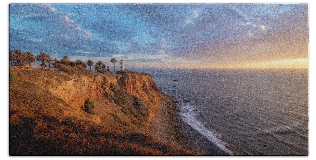 Architecture Bath Towel featuring the photograph Beautiful Point Vicente Lighthouse at Sunset by Andy Konieczny