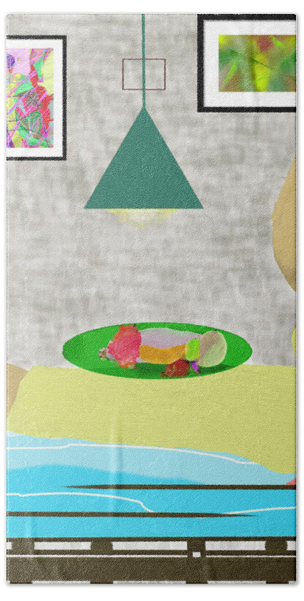Bed Hand Towel featuring the digital art Bed and Breakfast by SC Heffner