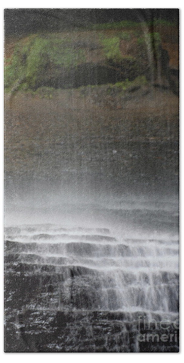 Northrup Falls Bath Towel featuring the photograph Behind The Falls by Phil Perkins