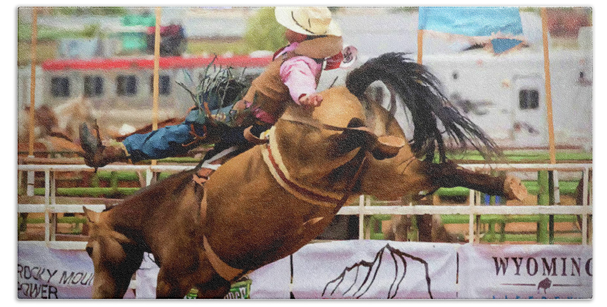 Rodeo Bath Towel featuring the painting Being Bucked - Dwp1933104 by Dean Wittle