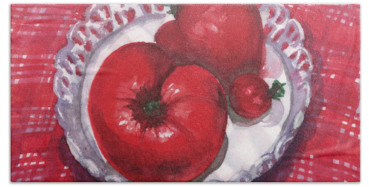 Tomatoes Bath Towel featuring the painting Bella Tomatoes by Amy Stielstra