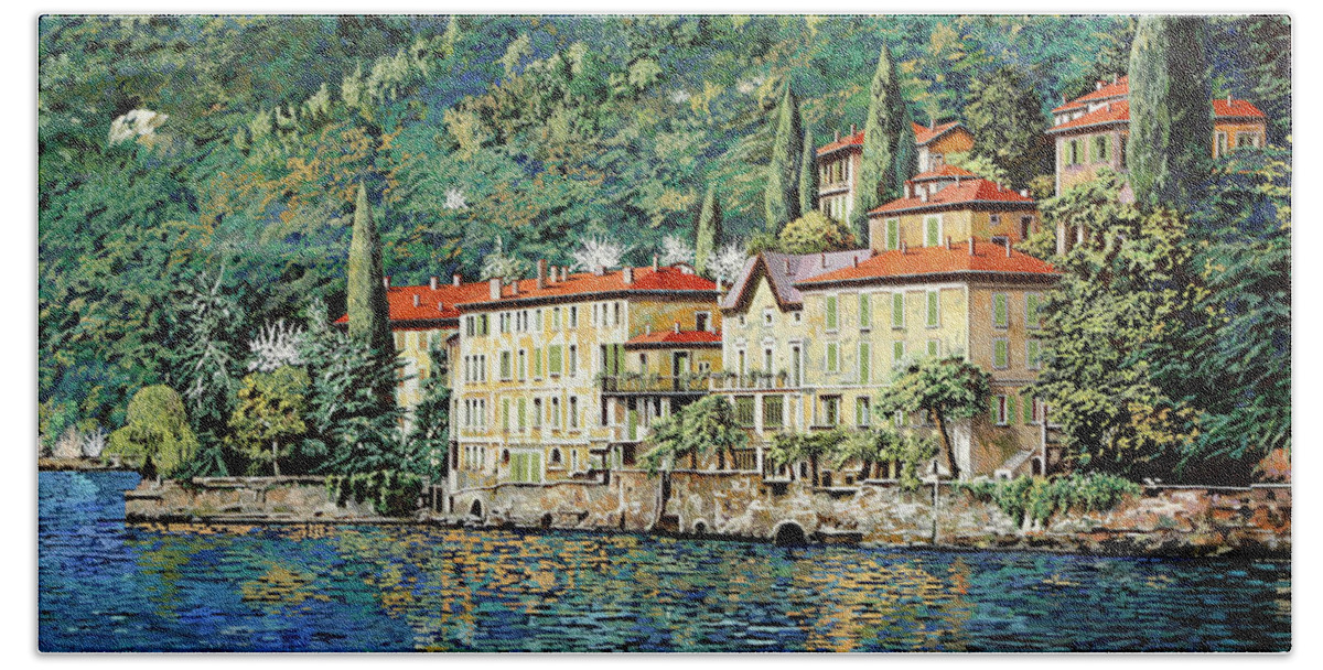 Landscape Hand Towel featuring the painting Bellano on Lake Como by Guido Borelli