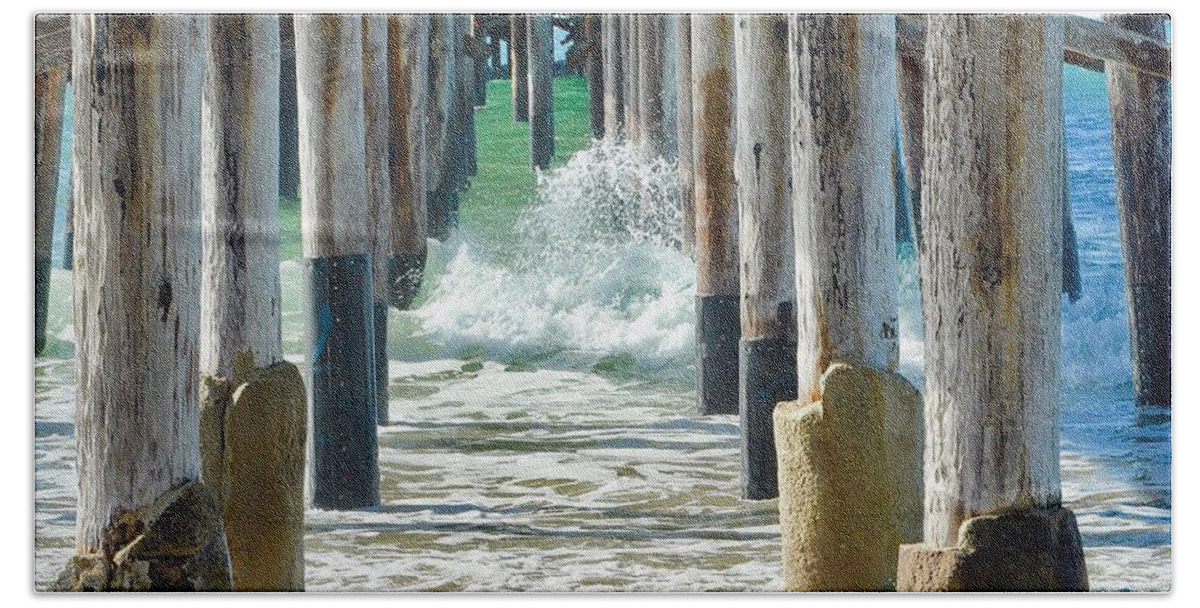 Below Bath Towel featuring the photograph Below The Pier by Brian Eberly