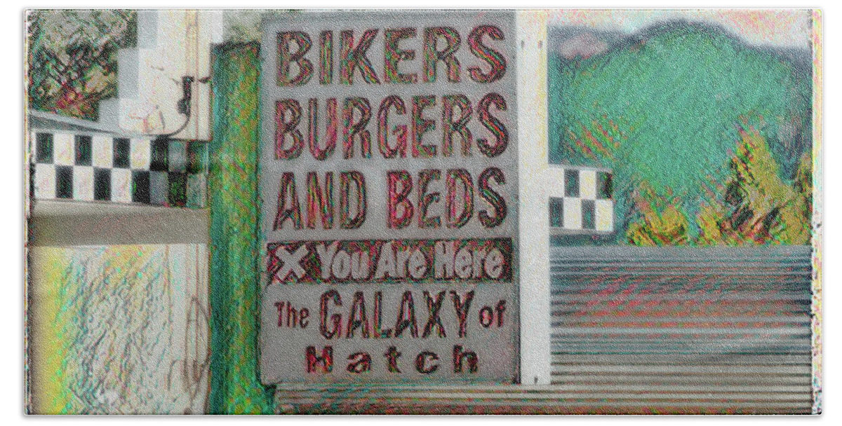 Back Roads Bath Towel featuring the photograph Bikers Burgers and Beds - Hatch - Utah by Debra Martz