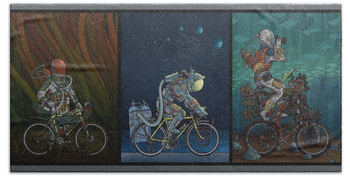 Bikes Hand Towel featuring the photograph Bikestronaut Triptych by EvanArt - Evan Miller